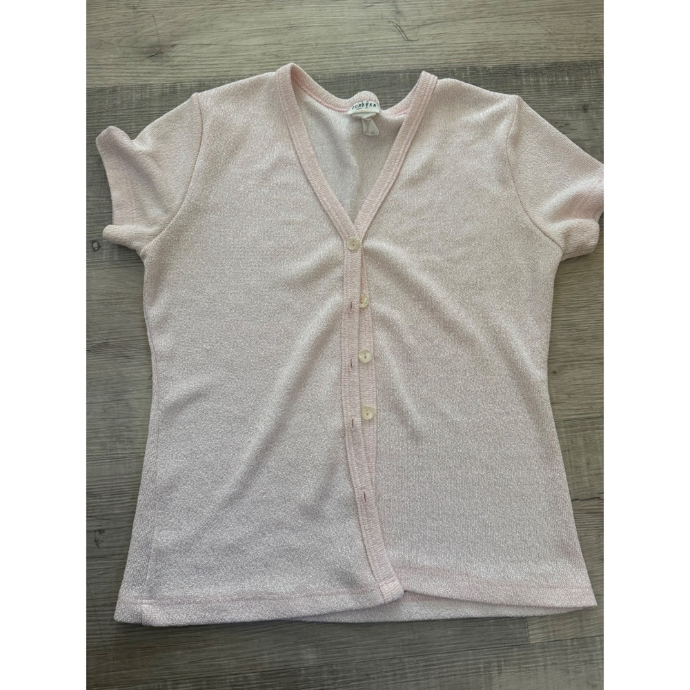 Rare Vtg Forever 21 Pink Glitter Knit Short Sleeve Cardigan - Coquette Y2K